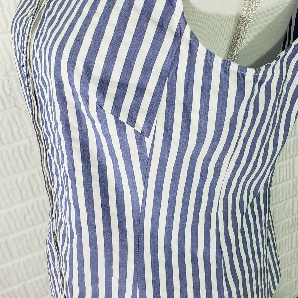 Lafayette 148 New York Blouse  Sleeveless Button Front Blue White Stripe - Picture 7 of 13